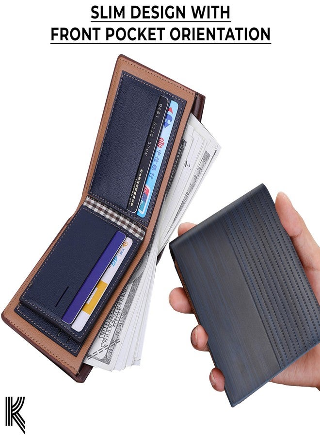 Kraptick Mens Slim Minimalist Front Pocket Wallet Purse PU Leather ID Window Card Case with Money Clip for Fashion/Travel/Office (Dark Blue) - Image 3